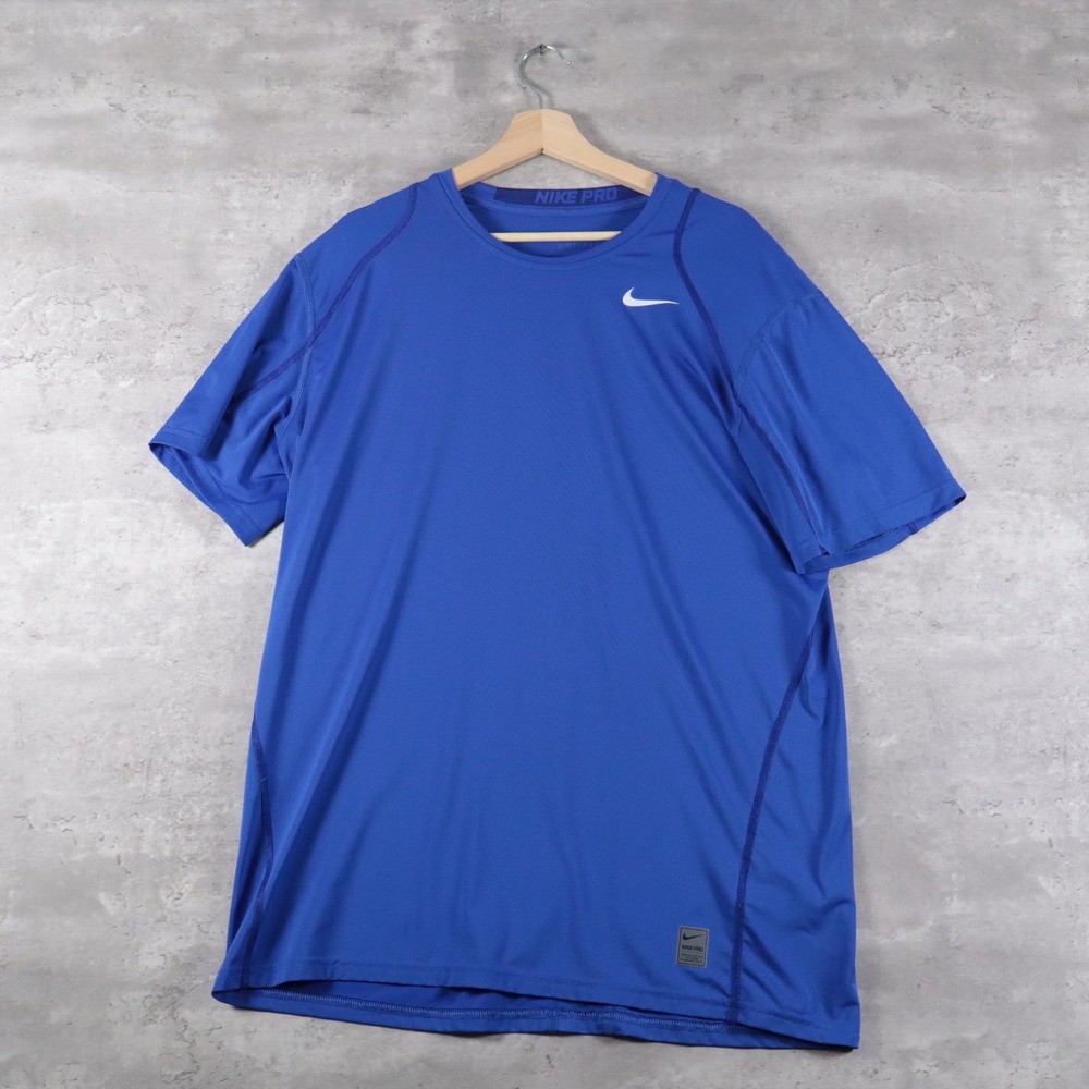 Nike Pro Dri-FIT Fitted Training Shirt Blue Short Sleeve Mens XL